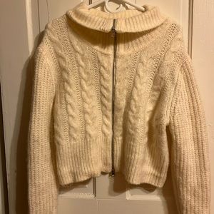 White Knit Zip Up Cardigan